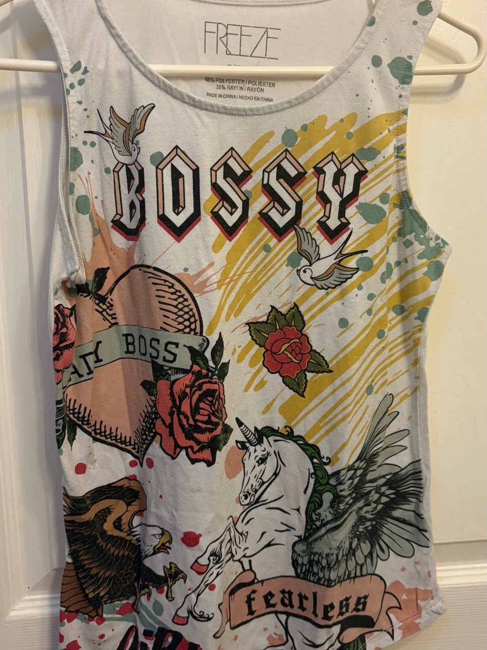 Freeze White Graphic Tank Top with Black Print
